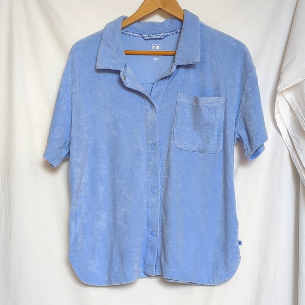 Athleta girl shirt blue short sleeve Terry Top XXL 16